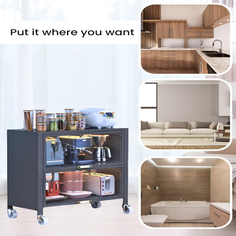 Kitchen Home Storage Organizer Cabinet Shelves with Doors & Wheels