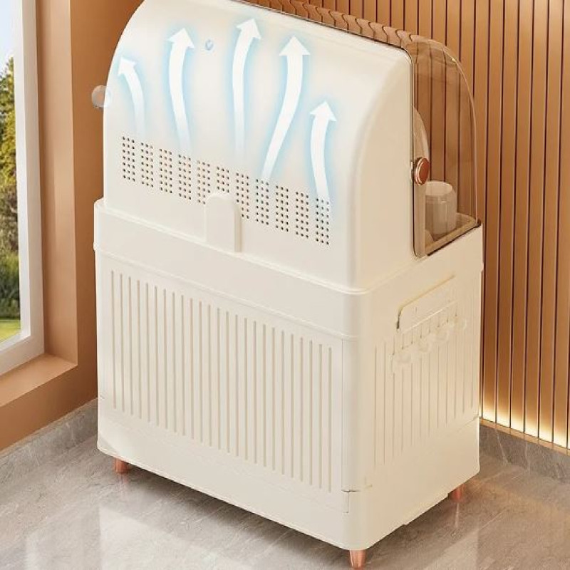 2 Layer Kitchen Dish Drying Rack with Drainer, Plastic Dish Drying Rack, Bowls and Dishes Storage Rack with Lid  (White)