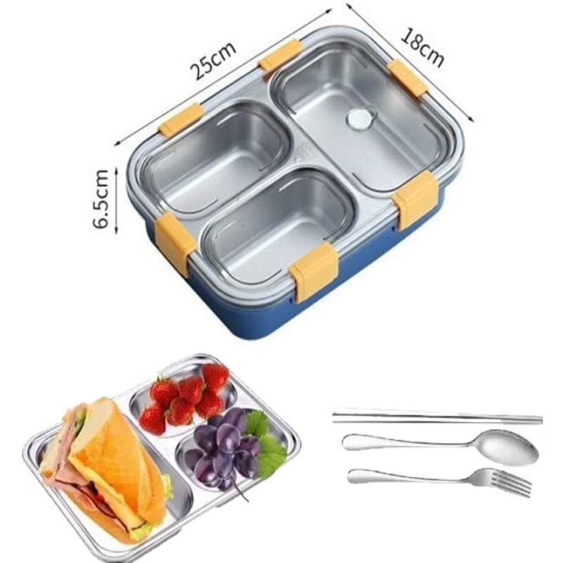 3 Compartment Stainless Steel Insulated Perfect Lunch Box for School & Office Men and Women