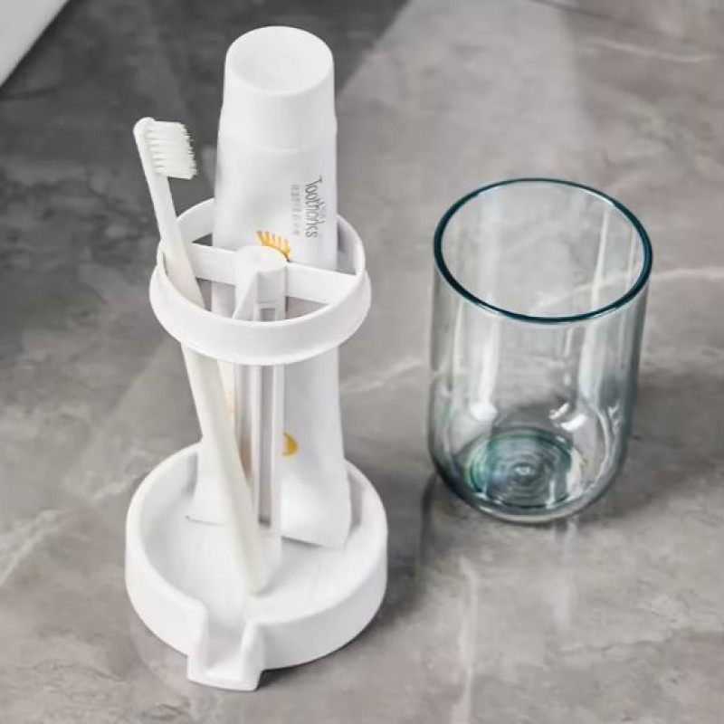 Household Bathroom 3-In-1 Toothbrush Holder Toothpaste & Mouthwash Cup Organizer Dry And Dustproof Cleaning Tool Storage Rack