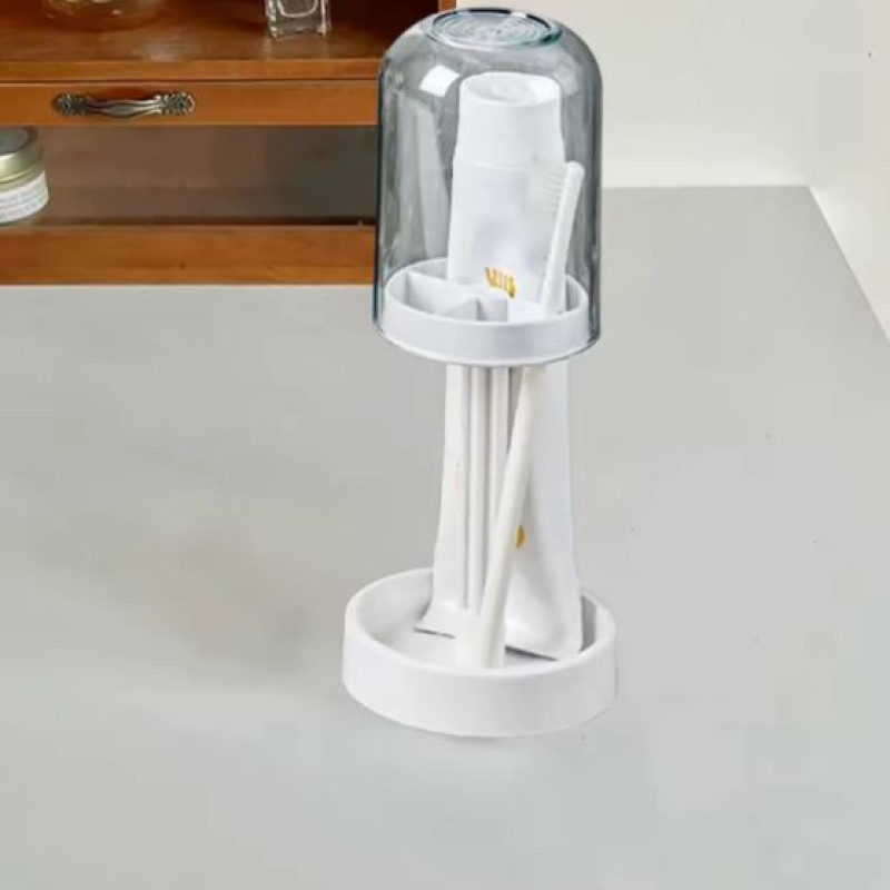 Household Bathroom 3-In-1 Toothbrush Holder Toothpaste & Mouthwash Cup Organizer Dry And Dustproof Cleaning Tool Storage Rack