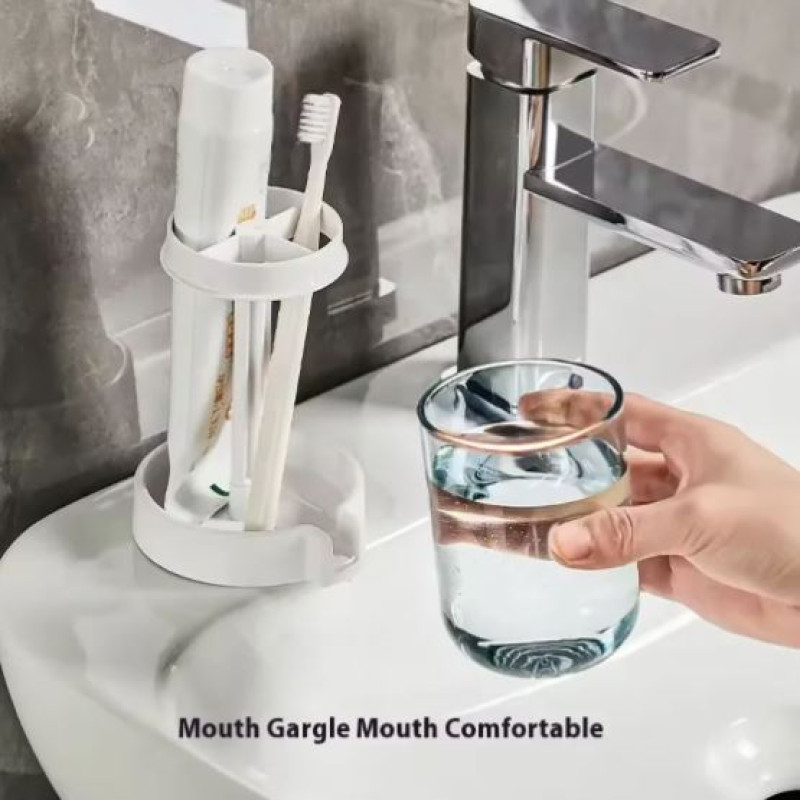 Household Bathroom 3-In-1 Toothbrush Holder Toothpaste & Mouthwash Cup Organizer Dry And Dustproof Cleaning Tool Storage Rack