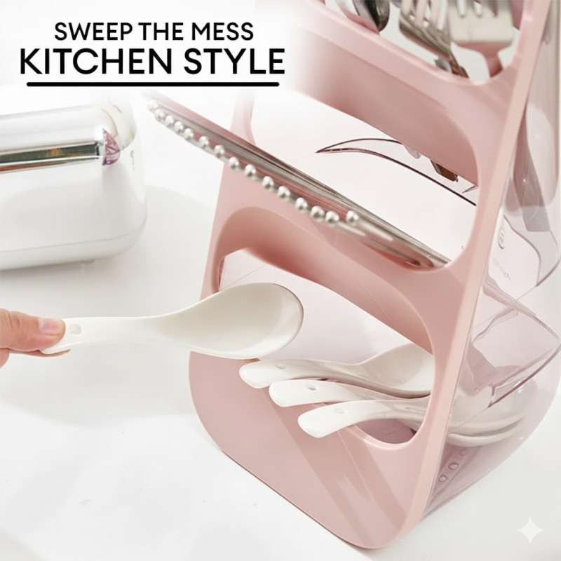 Vertical 3-Compartment Cutlery Organizer & Drainer, Oblique Plug-In Cutlery Organizer