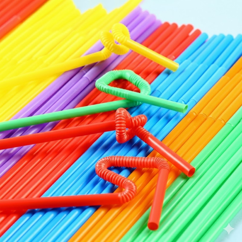 50pcs Flexible Disposable Multi-Color Plastic Straws