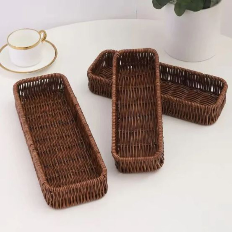 Washable Plastic Rattan Organizer Basket - Kitchen Drawer Organizer ...