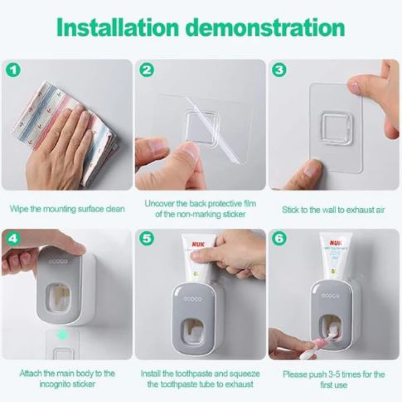 Ecoco Wall-Mounted Hands-Free Toothpaste Dispenser - Automatic ...