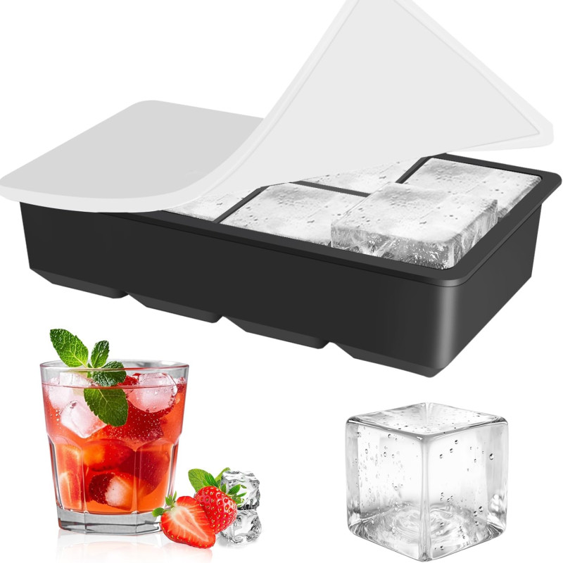 Large Ice Cube Tray - Big 2-Inch Square Silicone Ice Cube Molds with Removable Lids