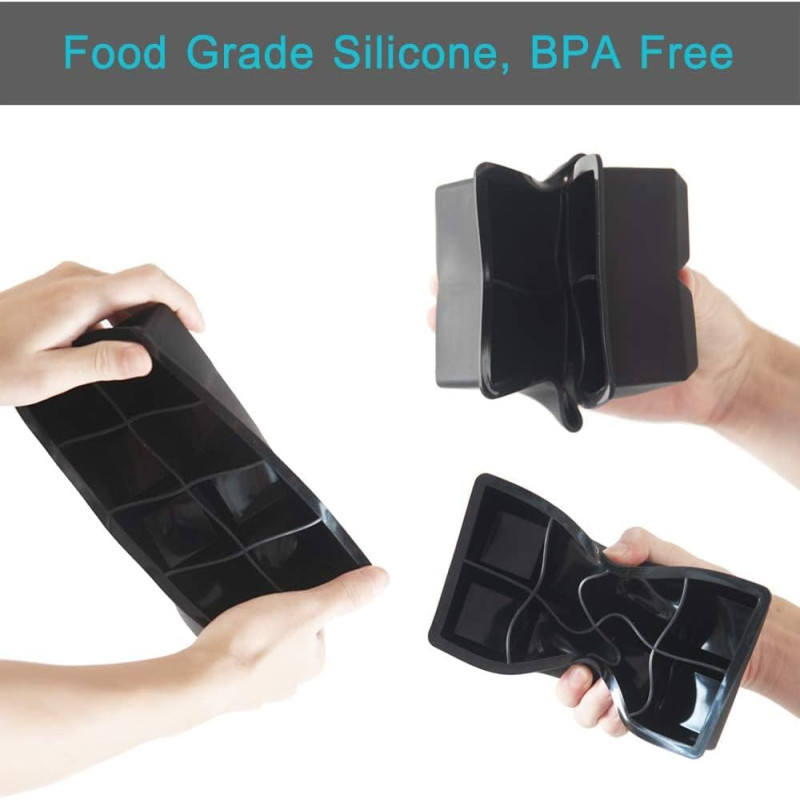 Large Ice Cube Tray - Big 2-Inch Square Silicone Ice Cube Molds with Removable Lids