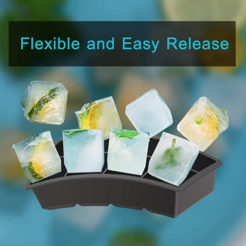 Large Ice Cube Tray - Big 2-Inch Square Silicone Ice Cube Molds with Removable Lids