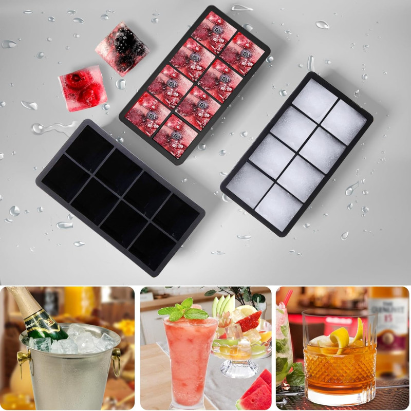 Large Ice Cube Tray - Big 2-Inch Square Silicone Ice Cube Molds with Removable Lids