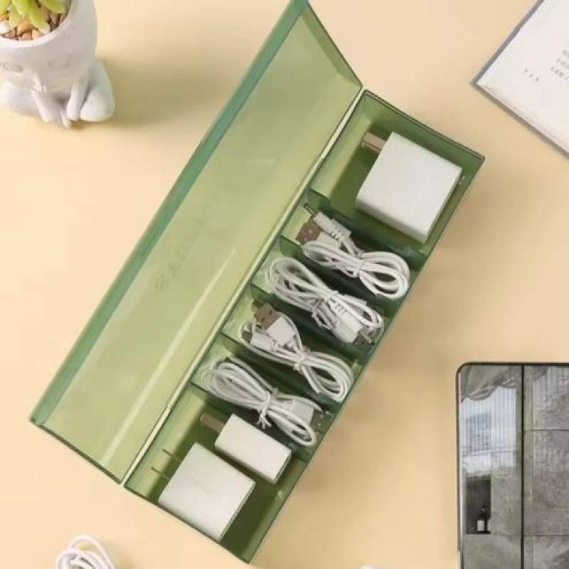 7 Compartment Data Cable Storage Box, Dustproof Desktop Organizer For Office Home, Transparent Data Cable Organizer With Lid