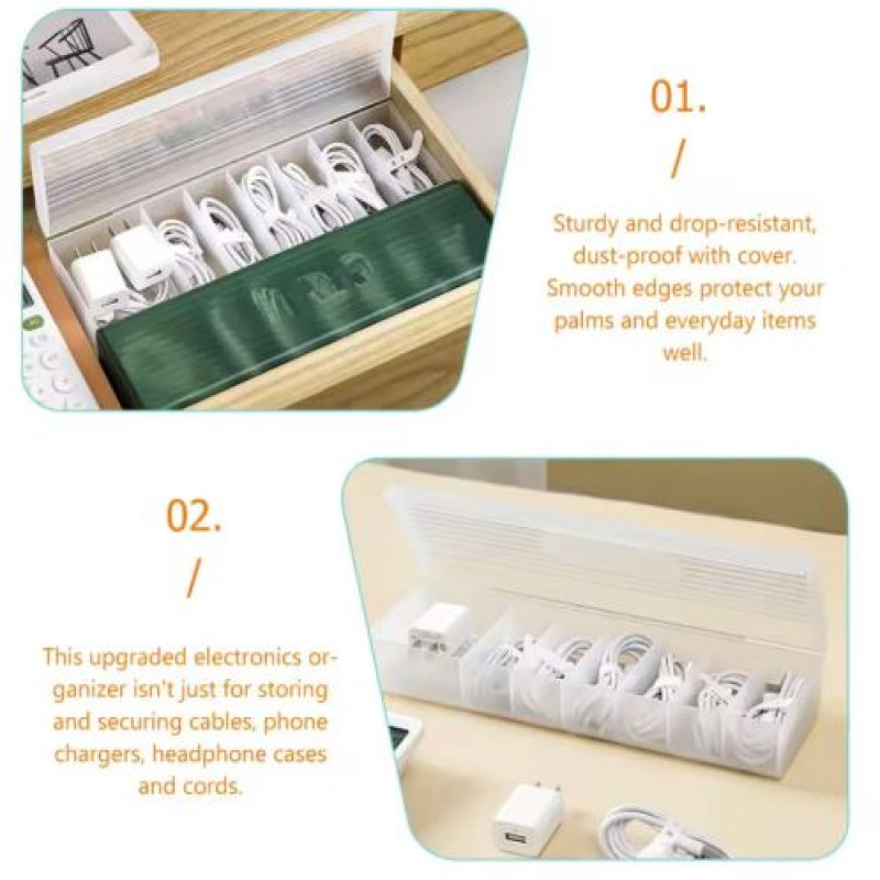 7 Compartment Data Cable Storage Box, Dustproof Desktop Organizer For Office Home, Transparent Data Cable Organizer With Lid