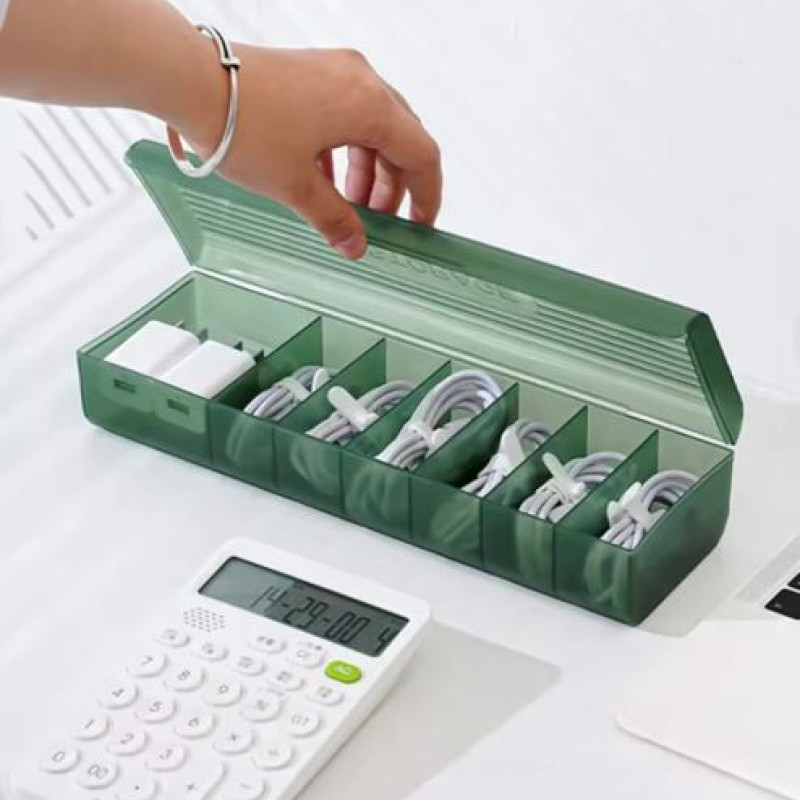 7 Compartment Data Cable Storage Box, Dustproof Desktop Organizer For Office Home, Transparent Data Cable Organizer With Lid