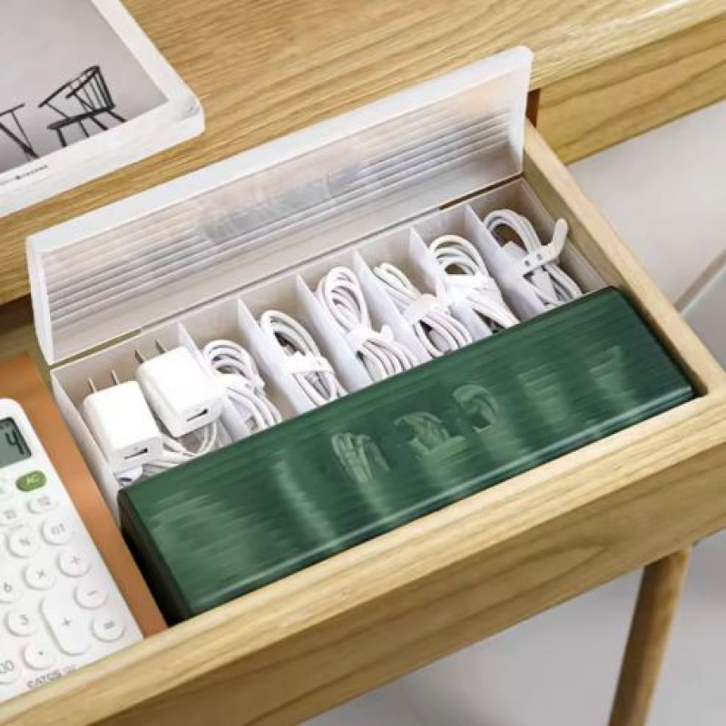 7 Compartment Data Cable Storage Box, Dustproof Desktop Organizer For Office Home, Transparent Data Cable Organizer With Lid