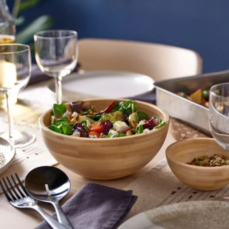 BLANDA MATT Serving Bowls, Bamboo Salad Bowls, Natural Wood Serving Bowls