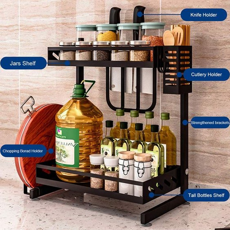 2 Tier Metal Kitchen Spice Rack Countertop Storage Organizer Shelf Detachable For Easy Cleaning