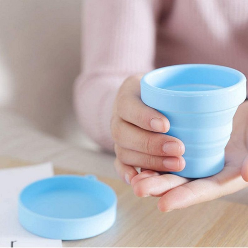 Silicone Folding Cup with Lid Lightweight Reusable - Portable Collapsible Silicone Drinking Cup
