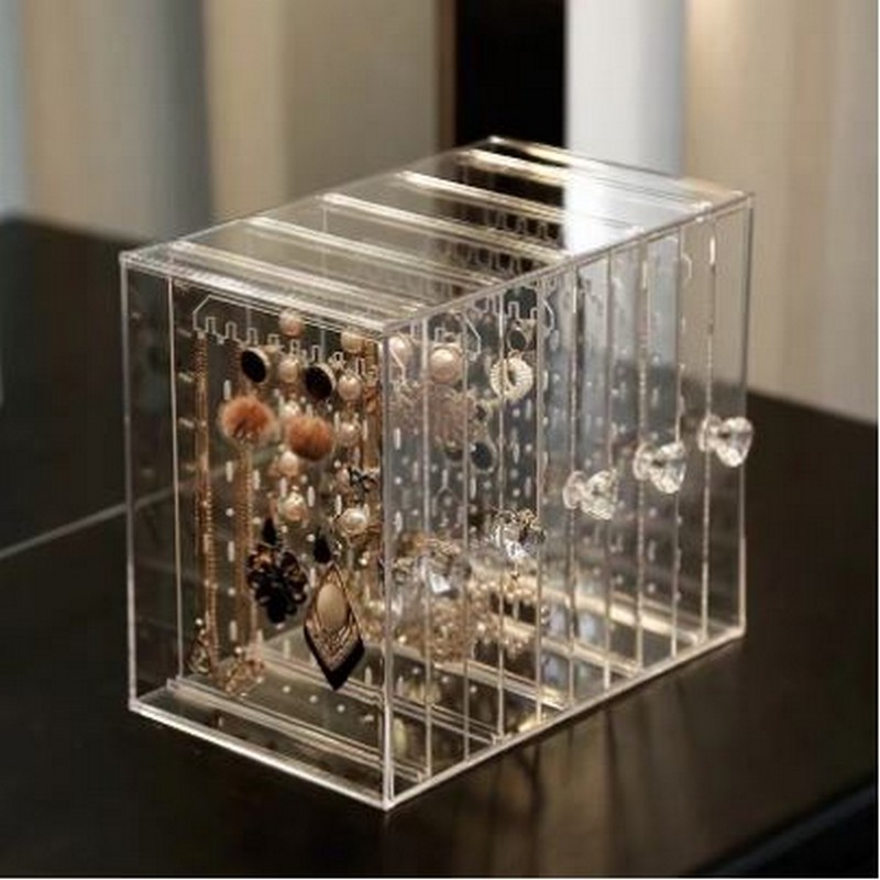 Vertical Drawer Organizer for Stud Earring and Necklace, Dustproof - Clear Acrylic Jewelry Storage Box