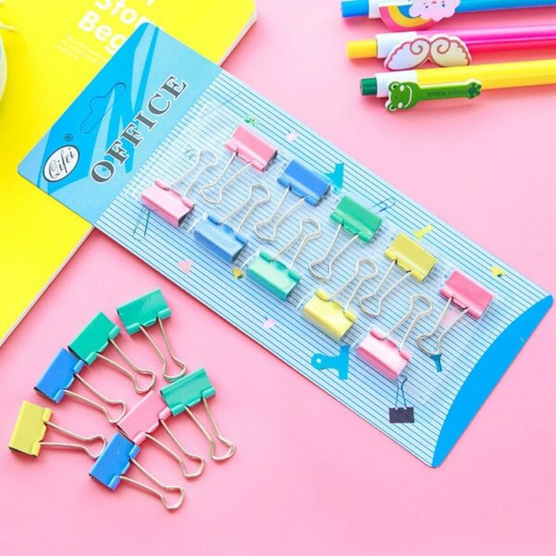 10Pcs Colorful Paper Receipt Folder Document Binder Clips Metallic Stainless Steel Office Stationery Binding Supplies Clips