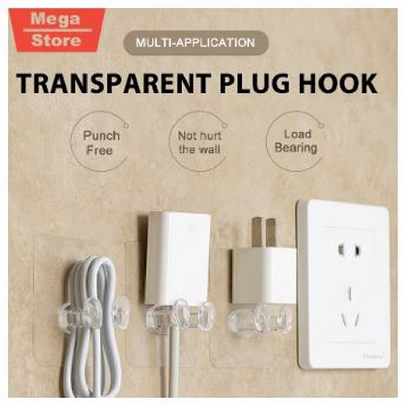 Pack Of 5 Wall Storage Hook Punch-Free Power Plug Socket Holder - Kitchen Adhesive Hanger Bathroom Office Hooks Organizer