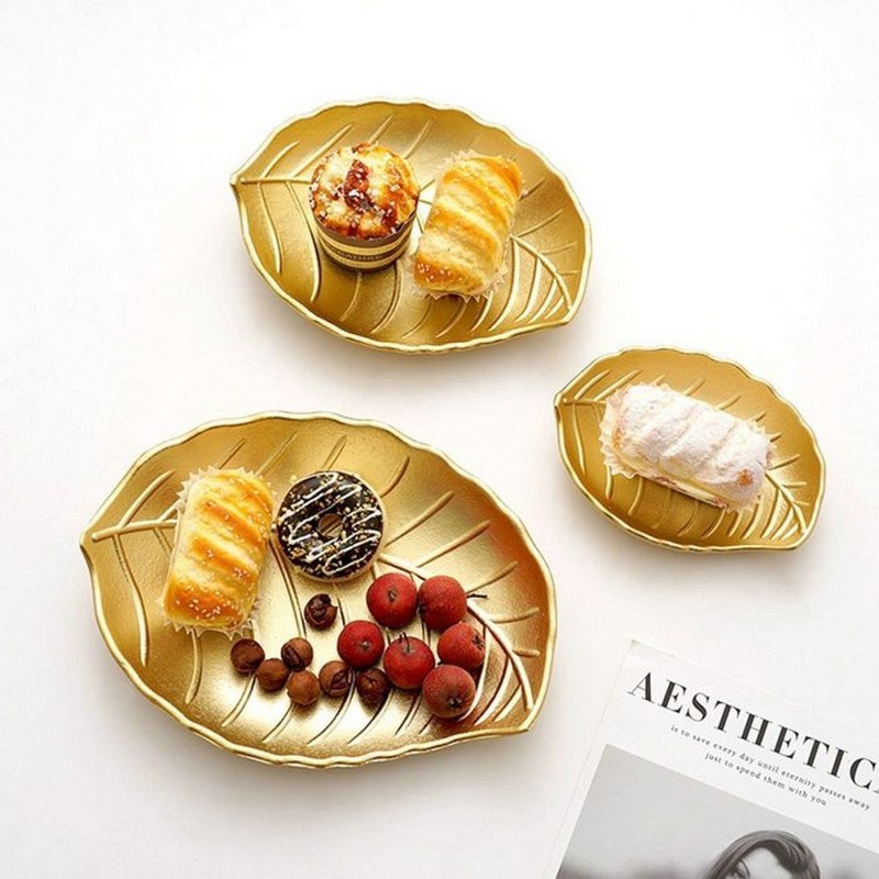 Leaf Wooden Dish Tray Decorative Jewelry Ring Holder Snacks Serving Tray Storage Organizer Necklace Earrings Bracelet Holder - Set of 3