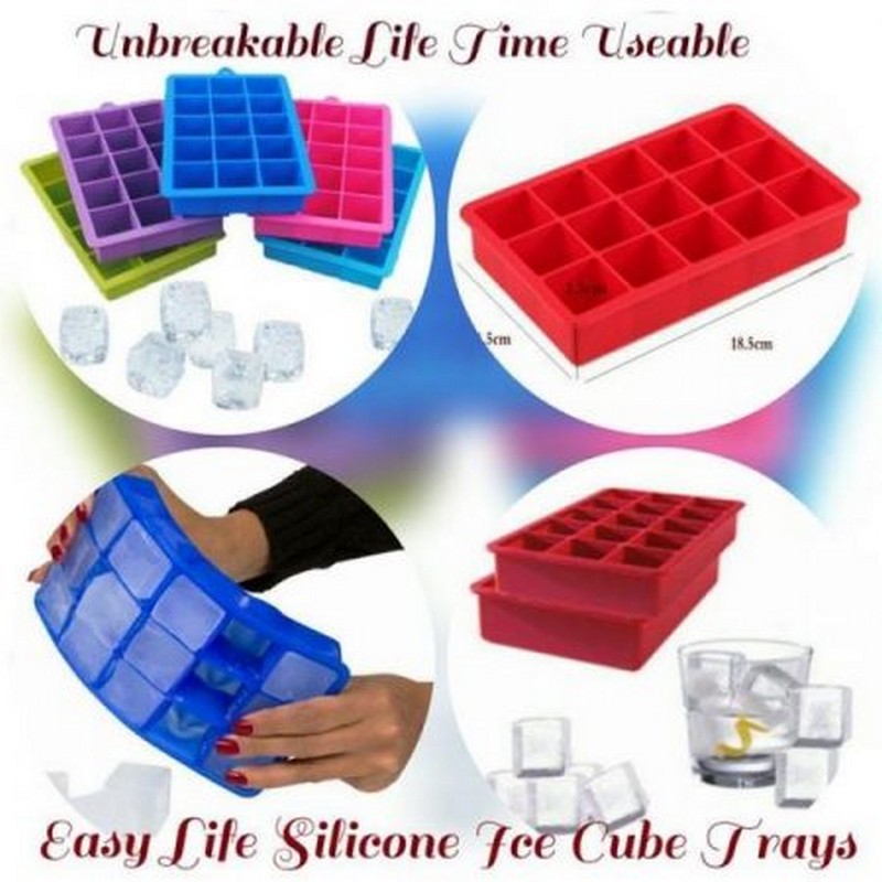 Pack of 2 - Easy Push Pop out Square Silicon Ice Cubes Tray 18 Cubes