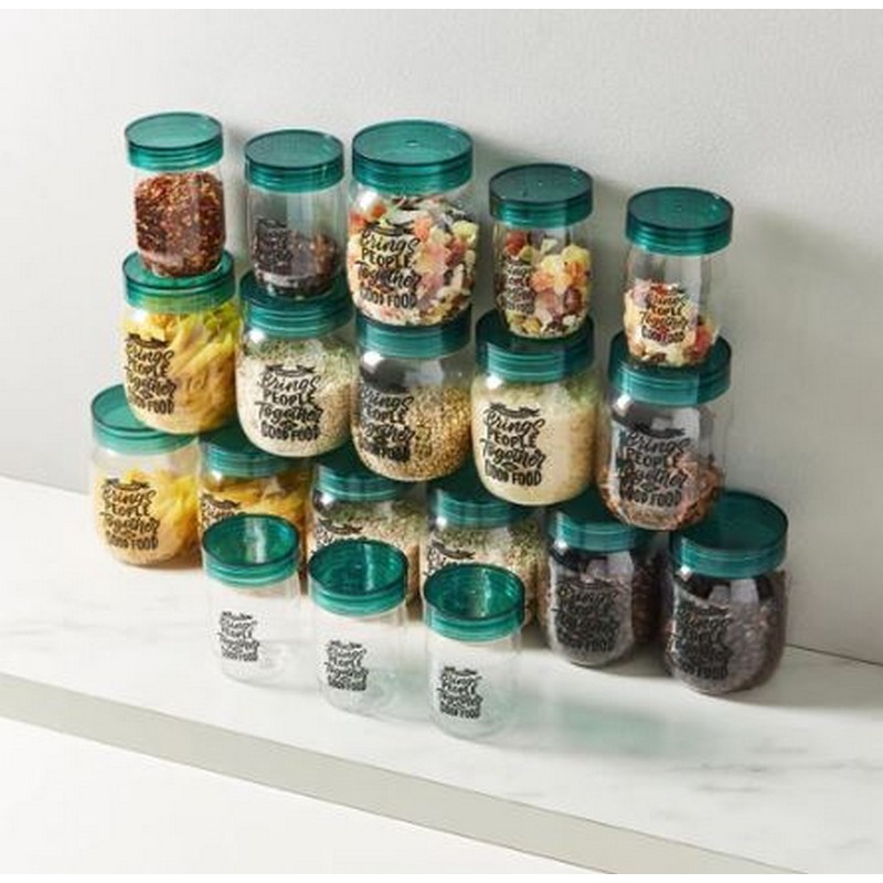 19-Piece Plastic Container Set Green/Clear - Set Of 19 Spice Jars