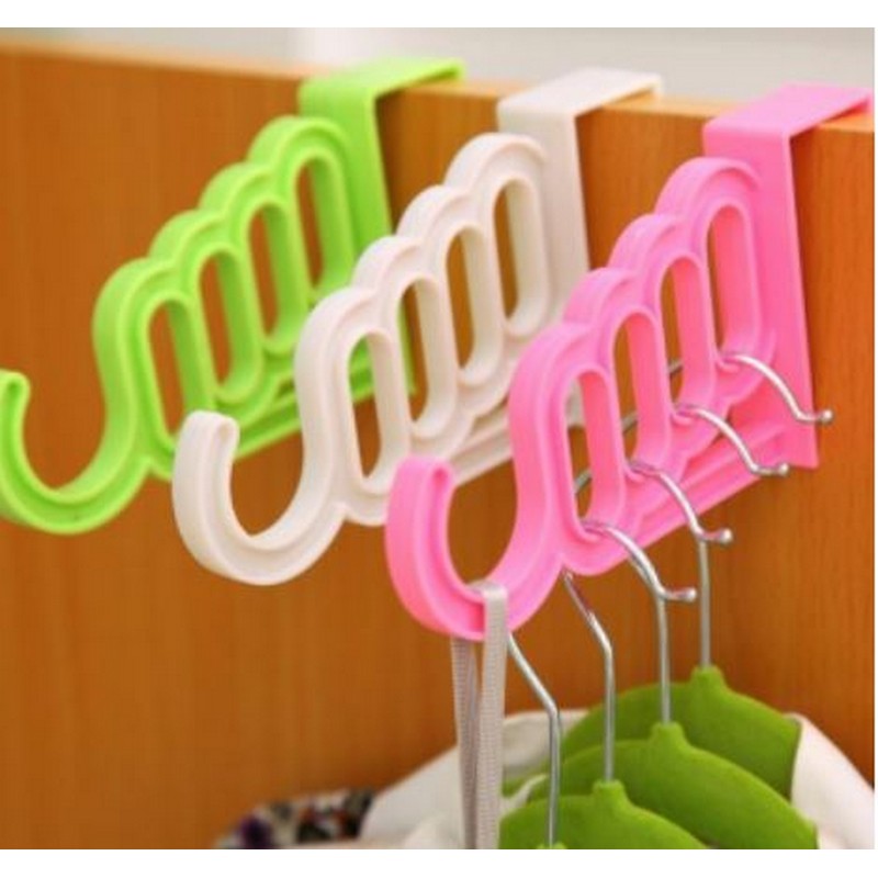 Multi-Function Home Accessories Foldable Clothes Hanger Drying Rack 5 Hole Suit Bathroom Door Plastic Organizer