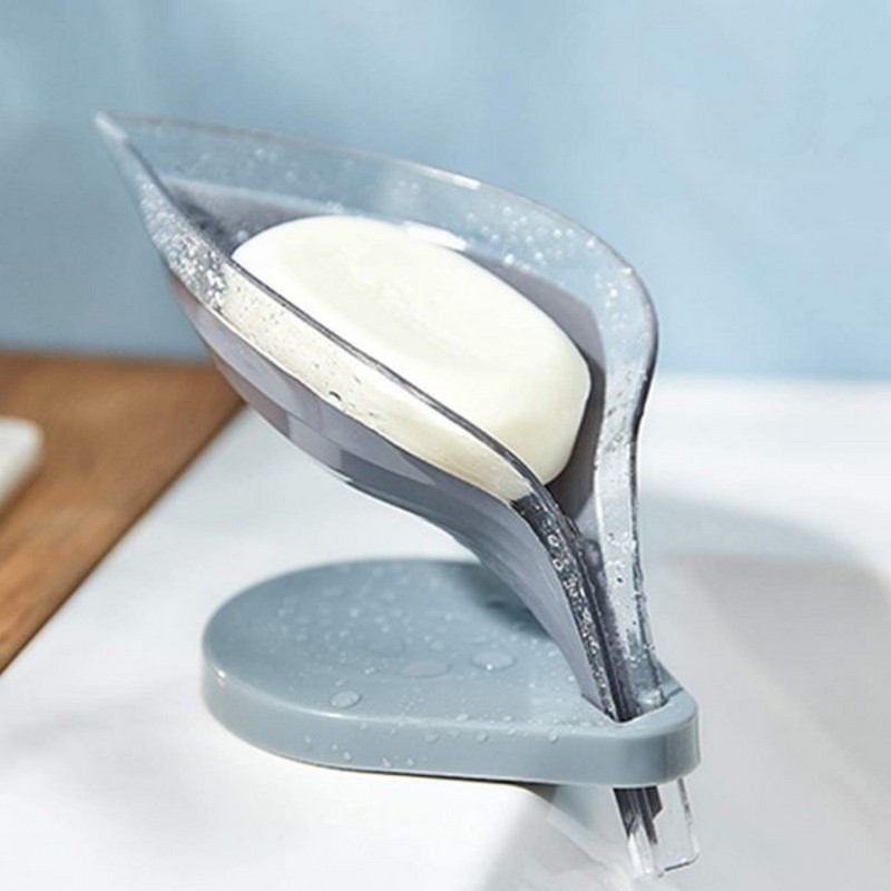 Bar Soap Holder Leaf Shape - Self Draining Soap Dish for Bar Soap, Decorative Plastic Soap Tray, Soap Box with Suction Cup