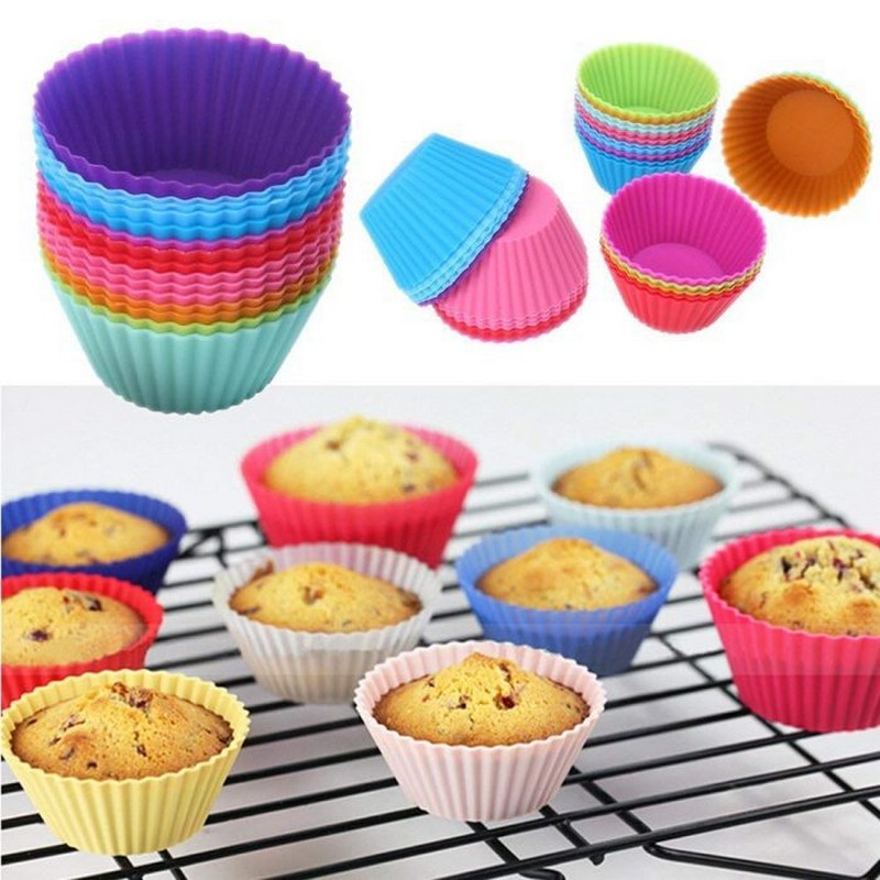 6 Pcs Cup Cake Mould Set Silicone - Multicolour Reusable Silicone Cupcake Moulds