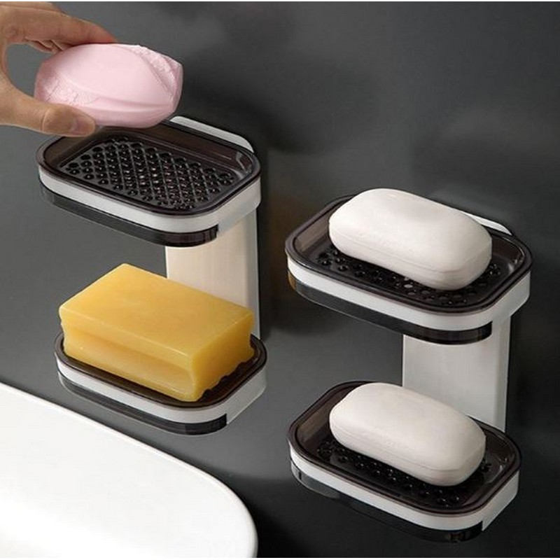 Double Layer Soap Dish Suction Cup Soap Holder for Shower, Bathroom, Tub and Kitchen Sink