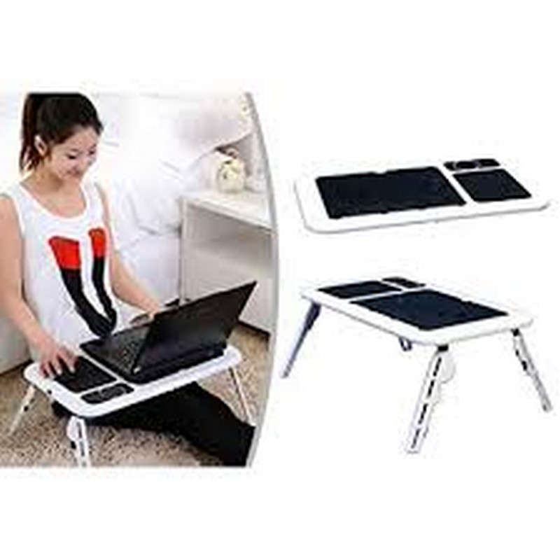 E Table - Foldable & Portable Laptop Stand, 2 USB Cooling Fans, Multipurpose Adjustable Table, Study Table, Laptop Table