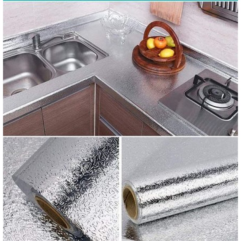 Aluminum Sticker (60cm x 150cm) for Kitchen Cabinet Wallpaper Countertop Stovetop Oil Proof Waterproof Wall Protector