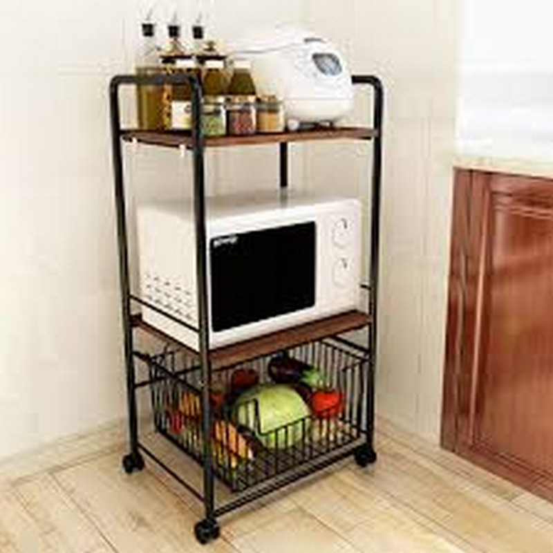 Microwave Oven Stand 3-Tier Wire Shelving Storage Shelf Kitchen Baker's Rack Organizer Utility Rolling Cart