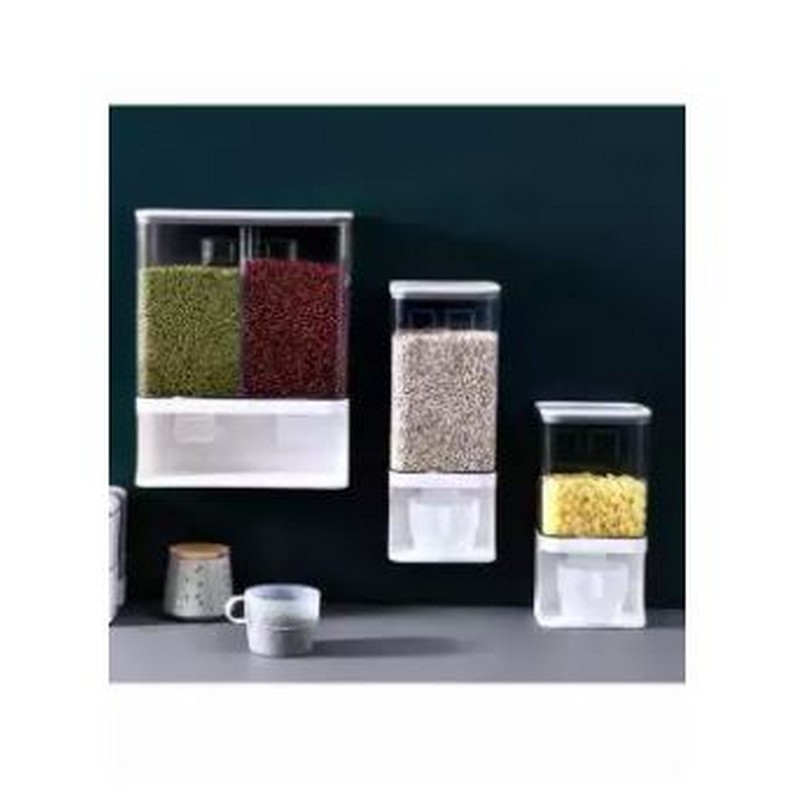 Wall Mounted Divided Rice Cereal Dispenser Kitchen Dry Food Container