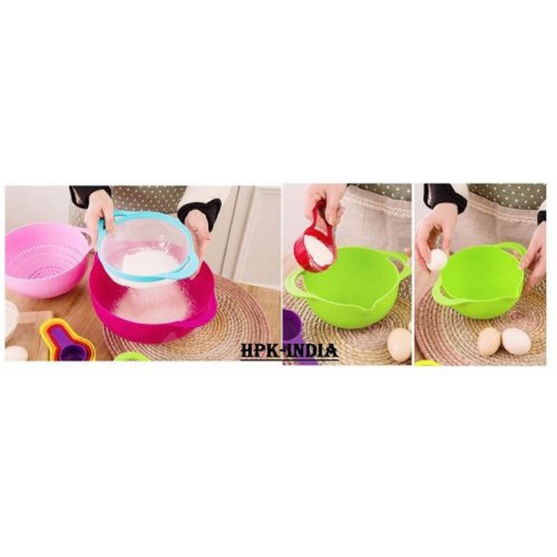 Cake Baking Mixing Bowl Making Tools Sieve Container Measuring Spoon & More- 8 Pcs Set