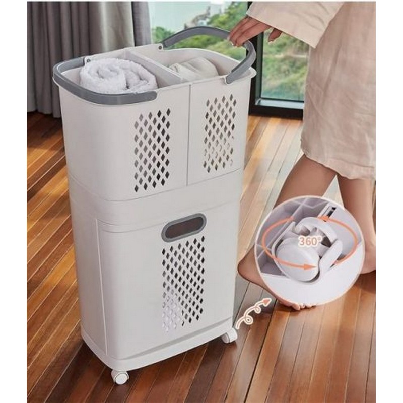 Laundry Storage Baskets Trolley Laundry Collector 2 Layers NY Store