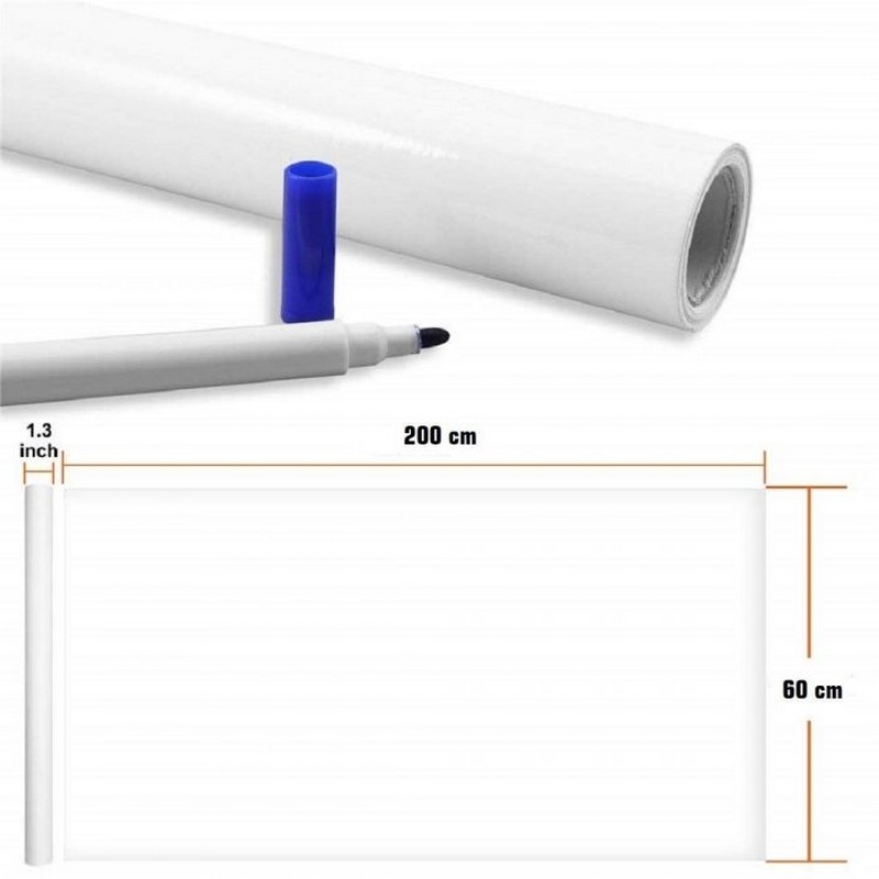Whiteboard Self Adhesive Wallpaper Sticker for Kids Home Classroom Office Room with Marker (White, 60 x 200 cm)