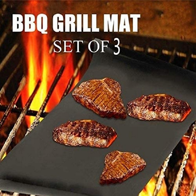 BBQ Grill Mat Set of 3-100% Non-Stick Baking Mats for Grilling Accessories - Heavy-Duty, Reusable, Easy to Clean