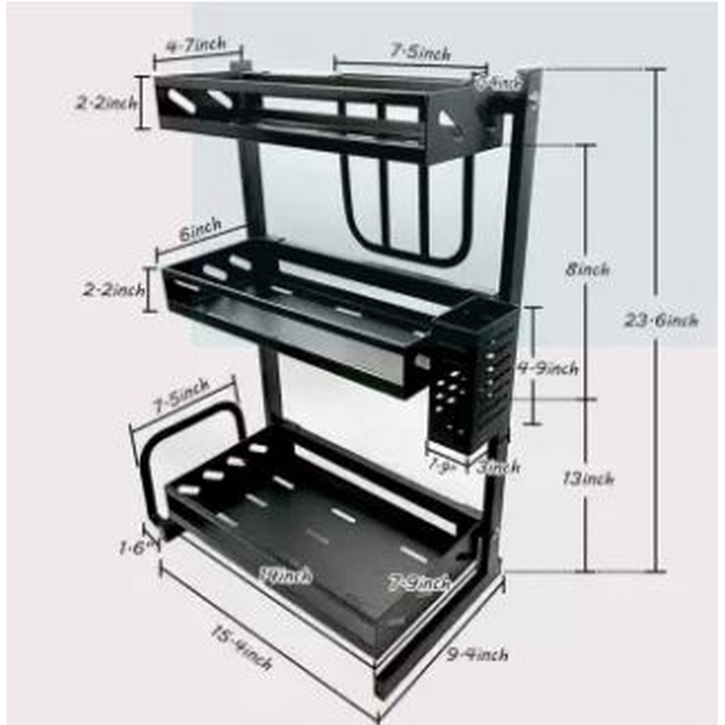 3 Tier Metal Countertop Kitchen Spice Rack Standing Corner Shelf Removable Seasoning Organizer Jars Bottle Storage Knife Utensils Holder