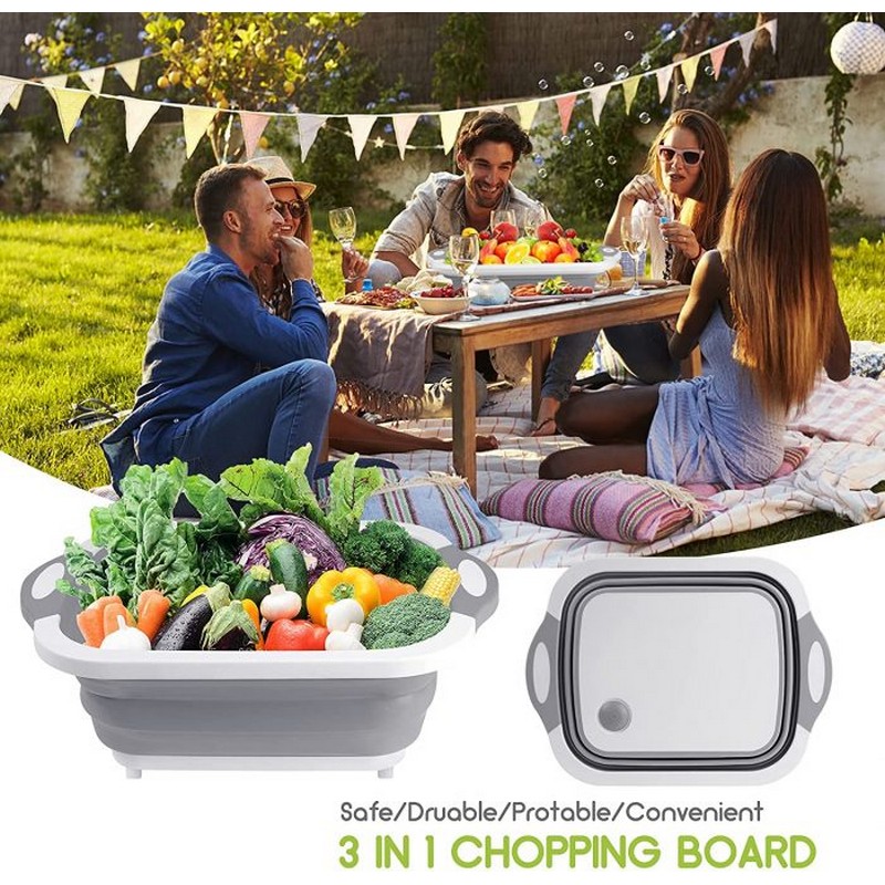 3-in-1 Folding Cutting Board With Basket, Multi-board Kitchen Foldable Cutting Board Fruit Vegetables Washing Drain Sink Storage Basket