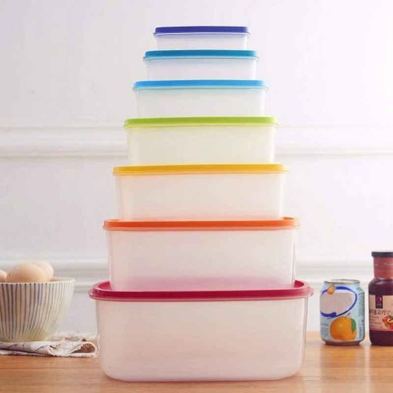 Transparent Refrigerator Food Storage Container Rainbow Colored Rectangular Storage Boxes 7pcs/Set