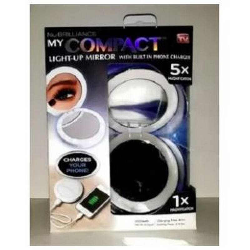 Compact Light up Mirror Mirror with BuiltIn Phone Charger