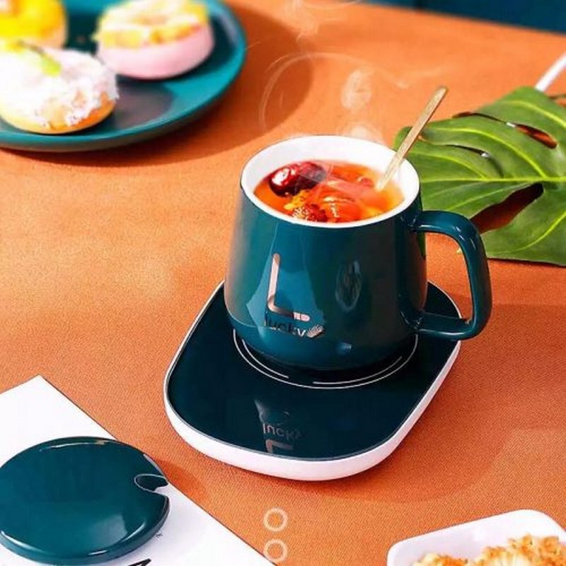 Ceramic Mug with Heating Cup Pad Portable Cup Warmer Set