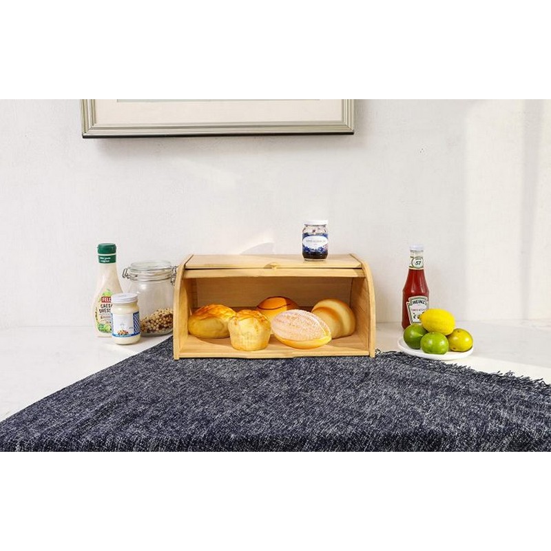 Large Bread Box Bread Basket Kitchen Counter Organizer - Roll Top Bread Box - Bread Box For Kitchen Countertop - Bamboo Wooden Boxes (Natural)
