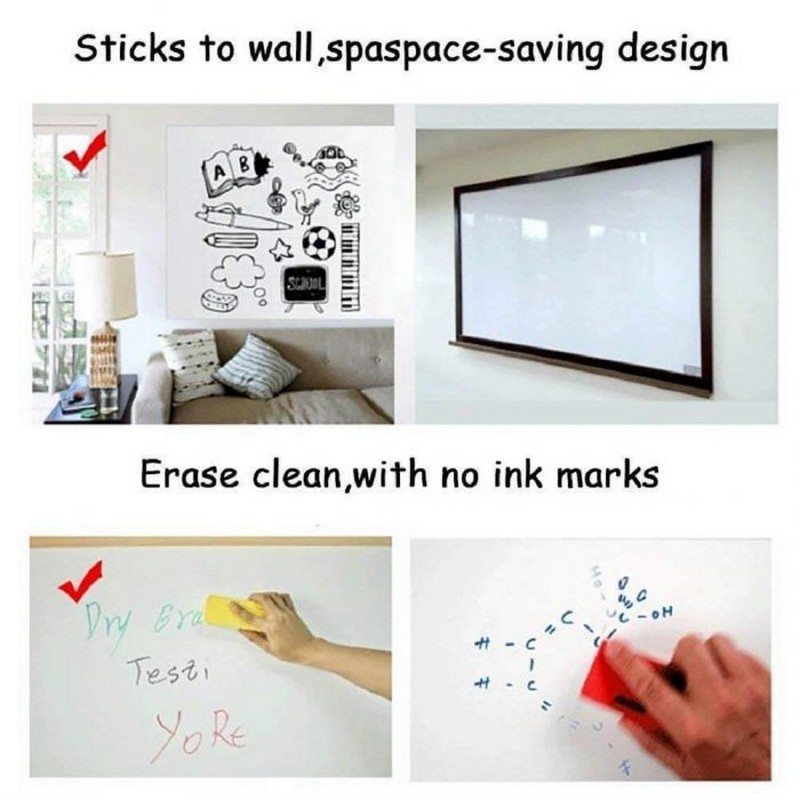Whiteboard Self Adhesive Wallpaper Sticker for Kids Home Classroom Office Room with Marker (White, 60 x 200 cm)