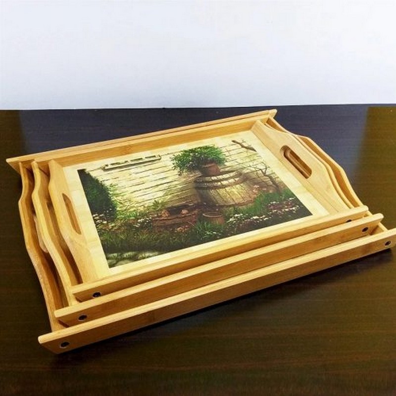 Bamboo Wooden Tray Printed 3pcs