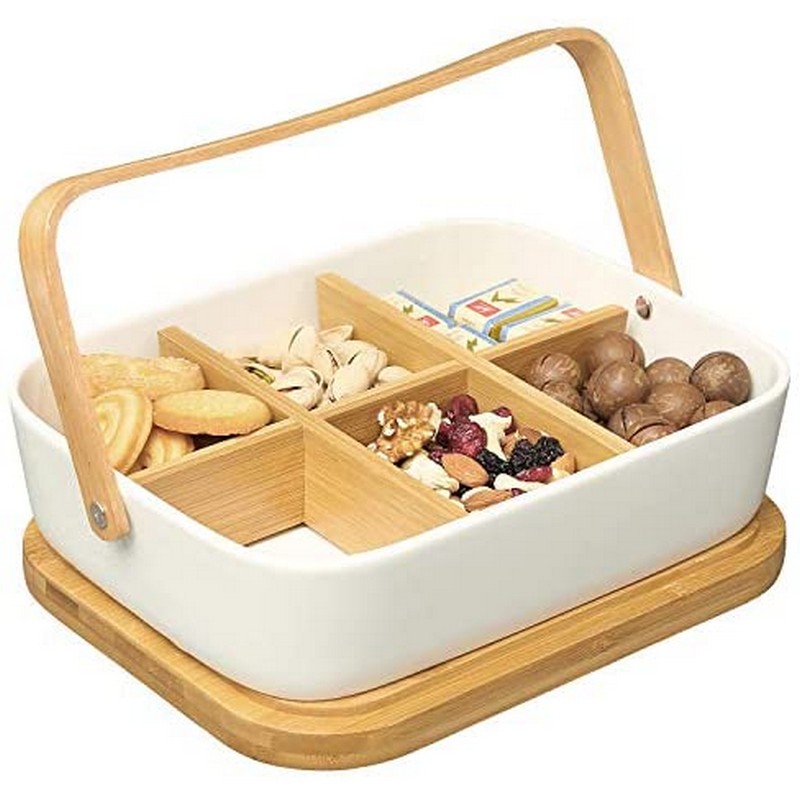 Creative Party Snacks Serving Tray With Lid Of Wood-Multi Sectional Snack Container Box for Storing Dried Fruits
