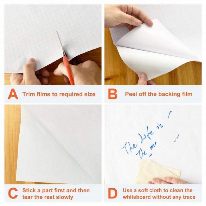 Whiteboard Self Adhesive Wallpaper Sticker for Kids Home Classroom Office Room with Marker (White, 60 x 200 cm)