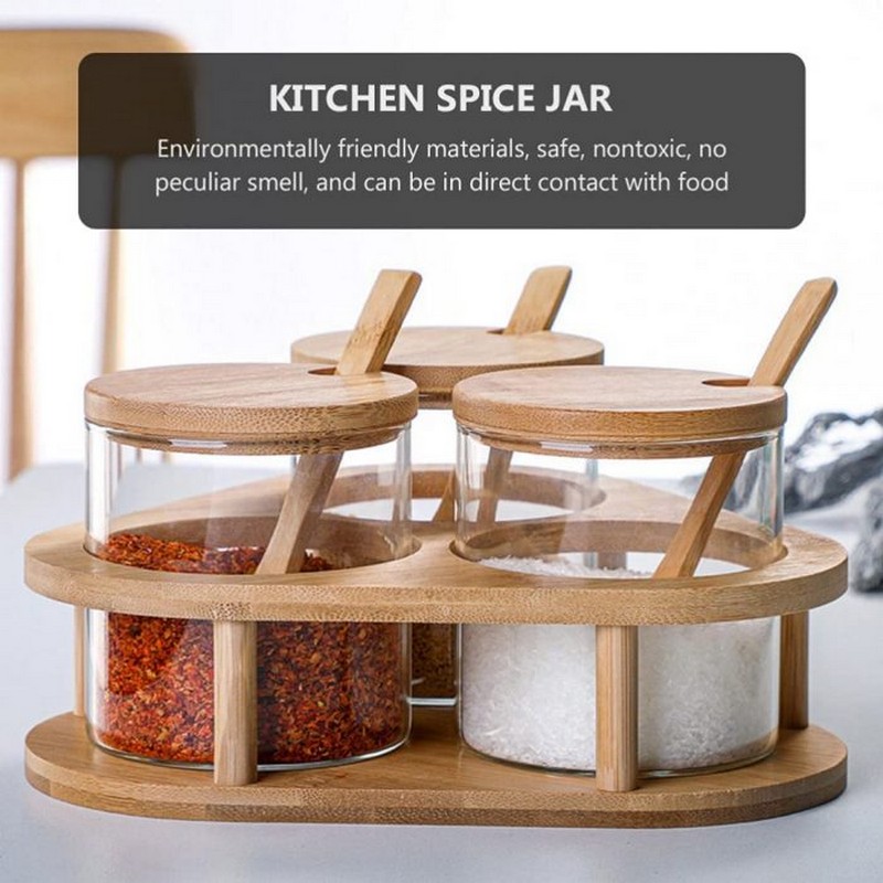 Condiment Spice Jar Set-With Bamboo Lid Spoon- NY Store